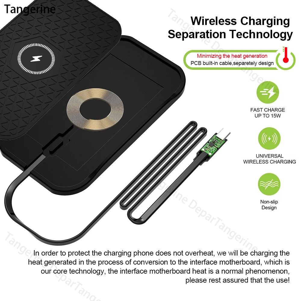Bonola Silicone Car Wireless Charger Non-Slip Pad for iPhone 16/15/14/13/12 Series Induction Fast Wireless Charging for Samsung