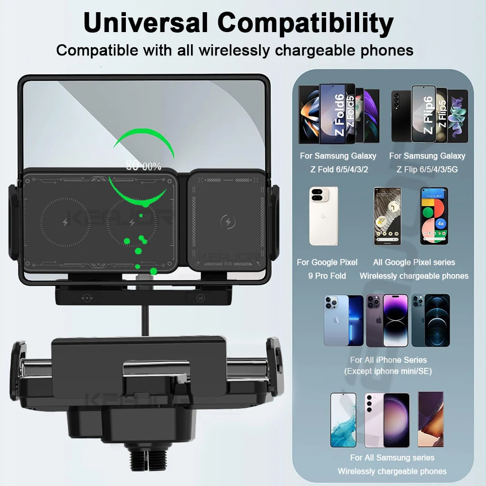 Car Wireless Charger for Samsung Galaxy Z Fold 6/5/4 Flip 4/3 S24 S23 Wireless Car Charger Dual Coil Fast Charging Car Air Vents