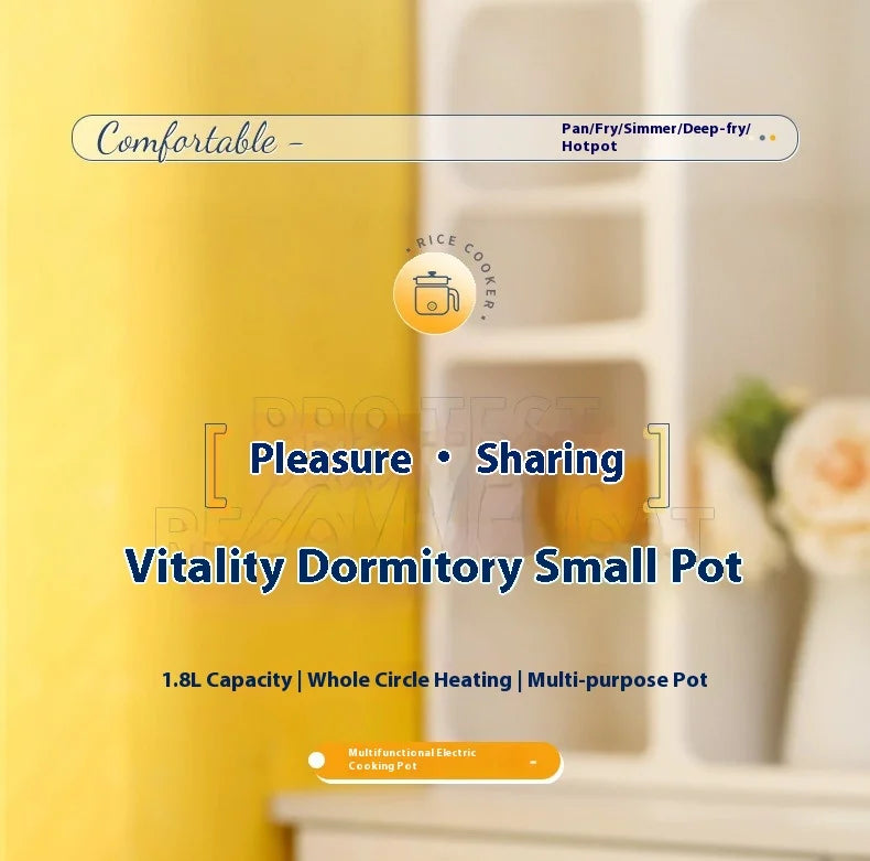 220V Multifunctional Mini Electric Cooker Home Use Stainless Steel Student Dormitory Bedroom 1.8L Cooking Pot Small Fryer Pot