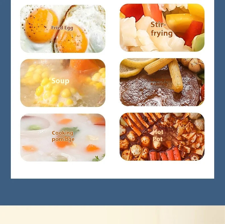 220V Multifunctional Mini Electric Cooker Home Use Stainless Steel Student Dormitory Bedroom 1.8L Cooking Pot Small Fryer Pot