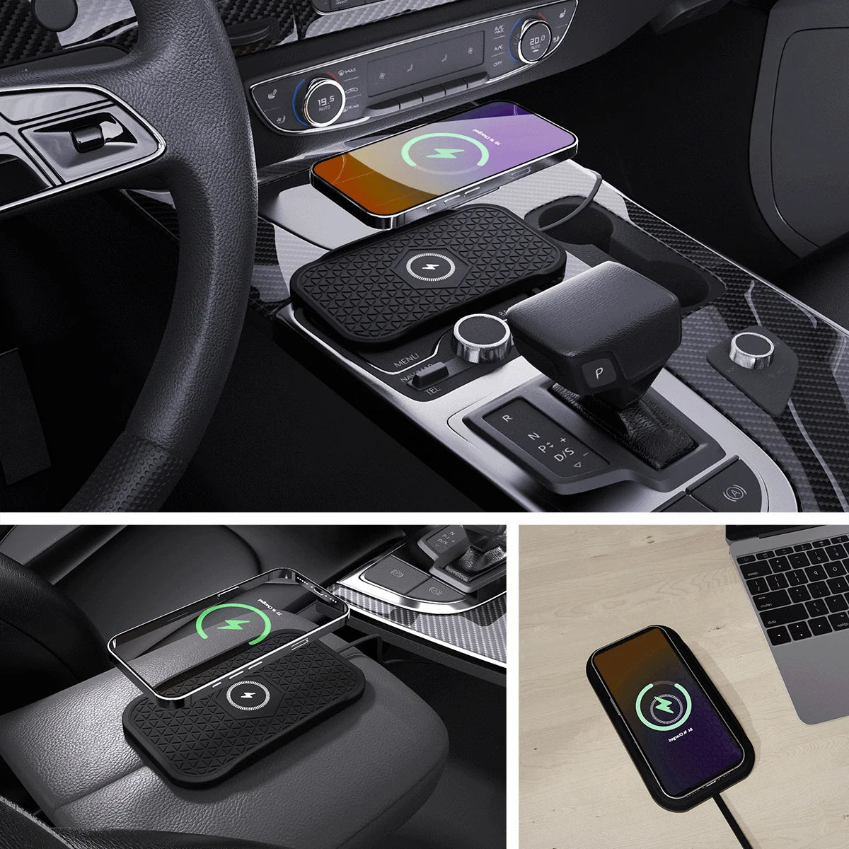 Bonola Silicone Car Wireless Charger Non-Slip Pad for iPhone 16/15/14/13/12 Series Induction Fast Wireless Charging for Samsung