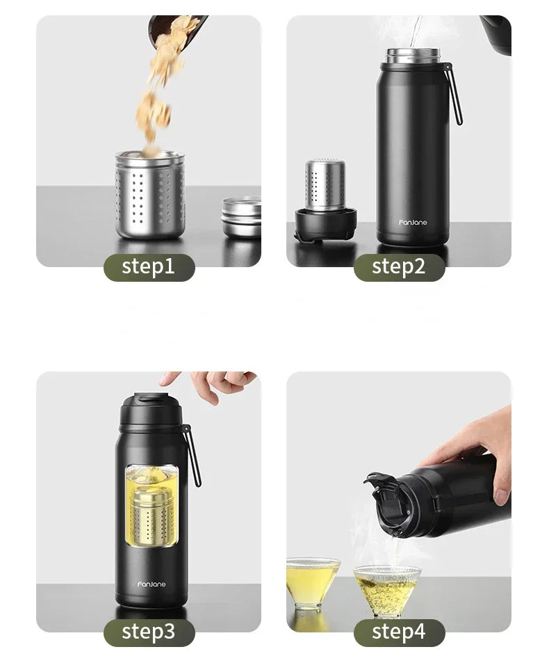 1000ML Thermos Bottle Cup with Magnetic Tea Infuser Stainless Steel Coffee Vacuum Bottle Keep Cold Hot Business Gift