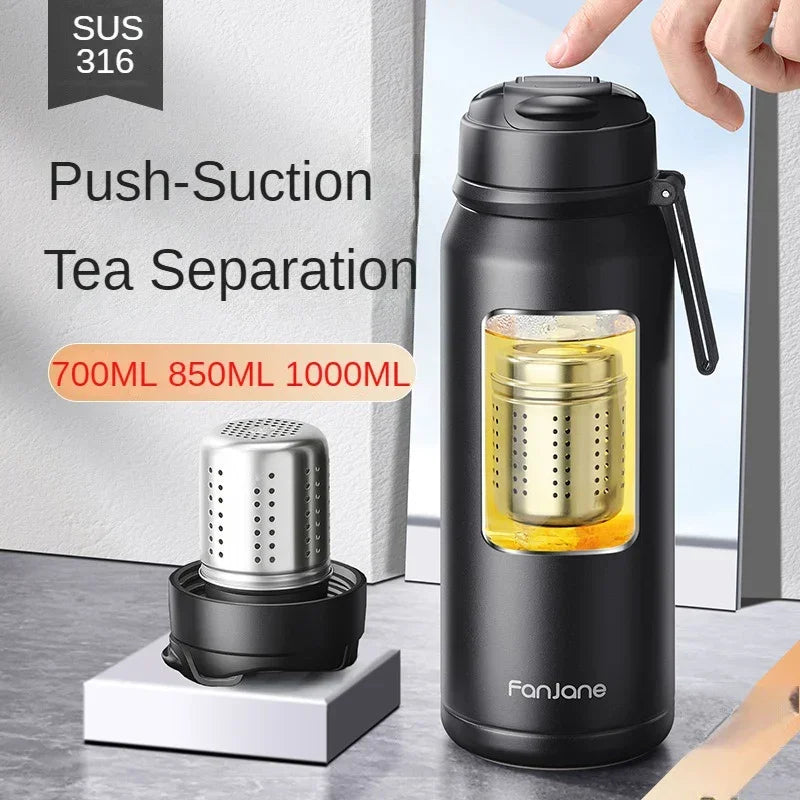 1000ML Thermos Bottle Cup with Magnetic Tea Infuser Stainless Steel Coffee Vacuum Bottle Keep Cold Hot Business Gift