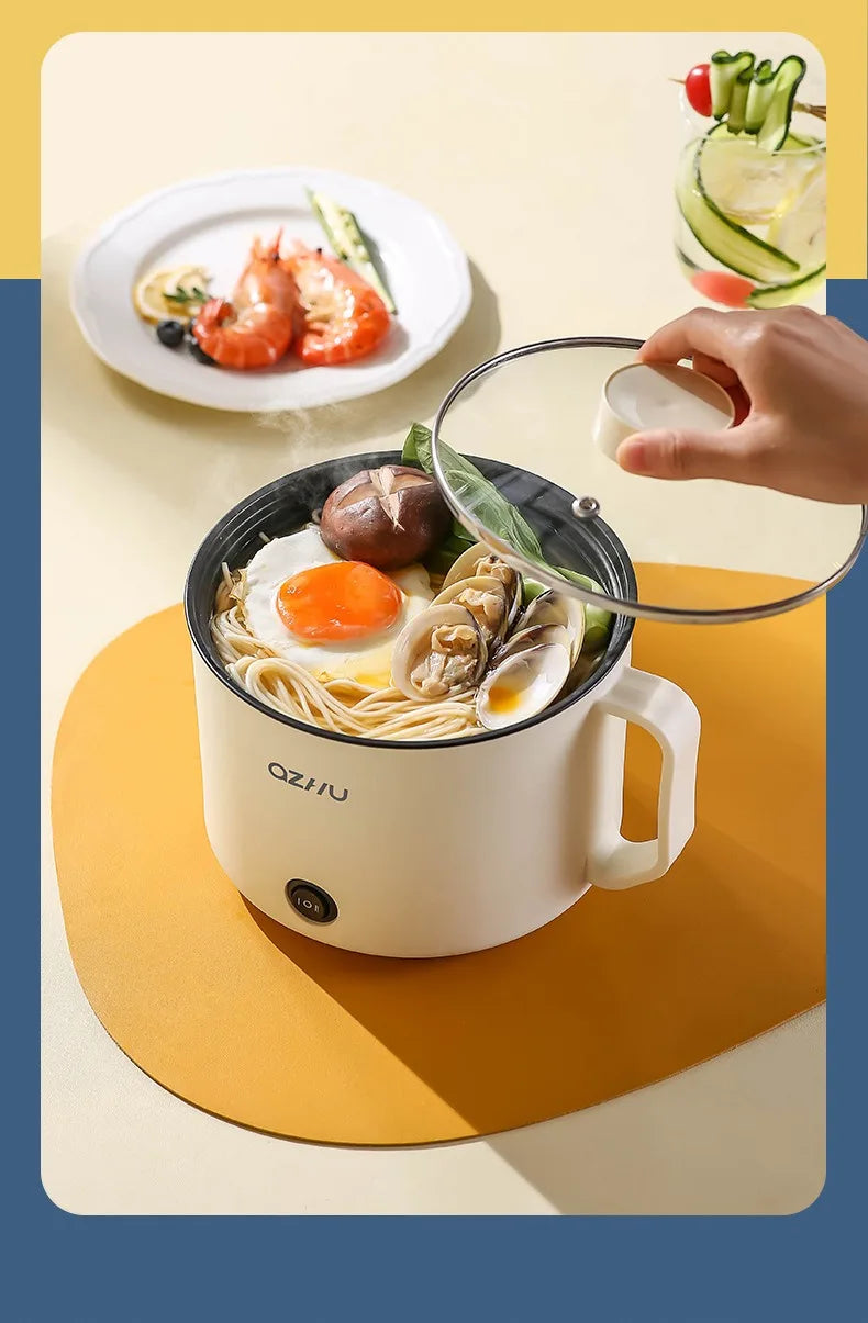 220V Multifunctional Mini Electric Cooker Home Use Stainless Steel Student Dormitory Bedroom 1.8L Cooking Pot Small Fryer Pot