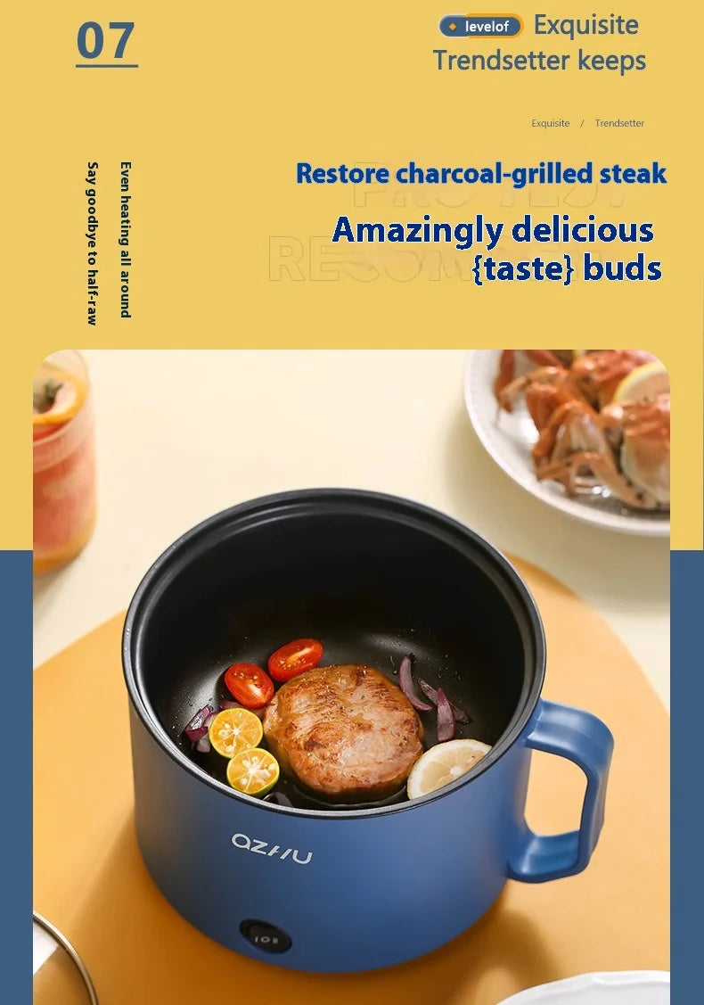 220V Multifunctional Mini Electric Cooker Home Use Stainless Steel Student Dormitory Bedroom 1.8L Cooking Pot Small Fryer Pot