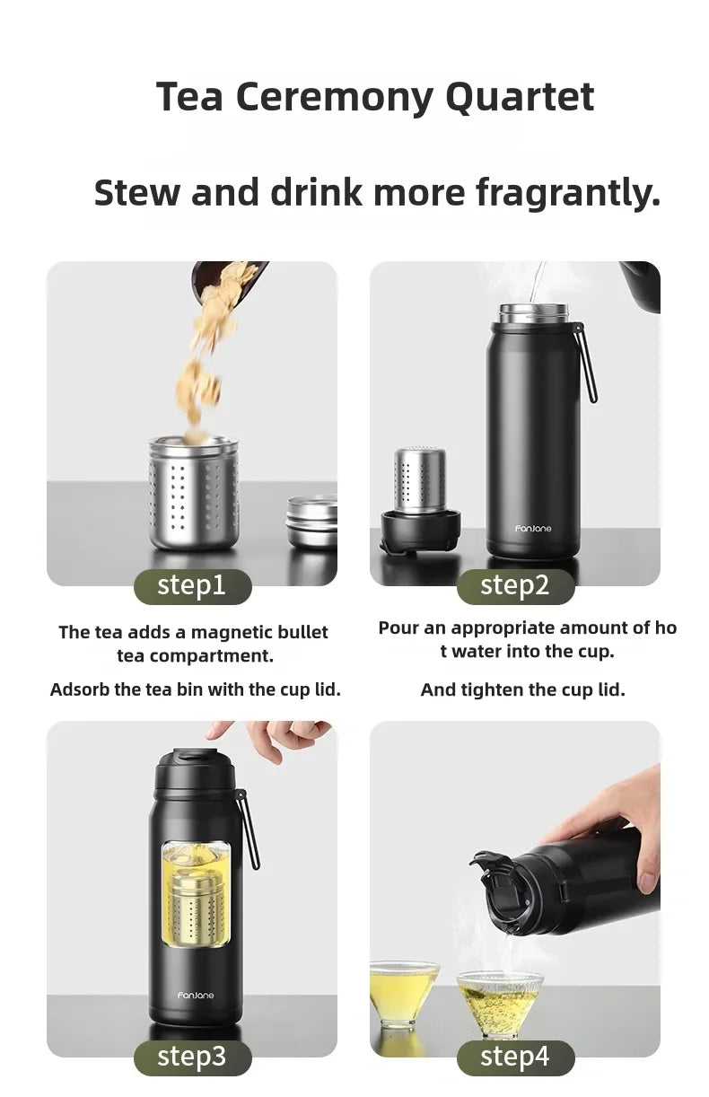 1000ML Thermos Bottle Cup with Magnetic Tea Infuser Stainless Steel Coffee Vacuum Bottle Keep Cold Hot Business Gift