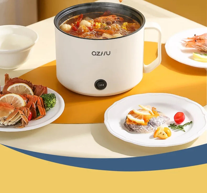 220V Multifunctional Mini Electric Cooker Home Use Stainless Steel Student Dormitory Bedroom 1.8L Cooking Pot Small Fryer Pot