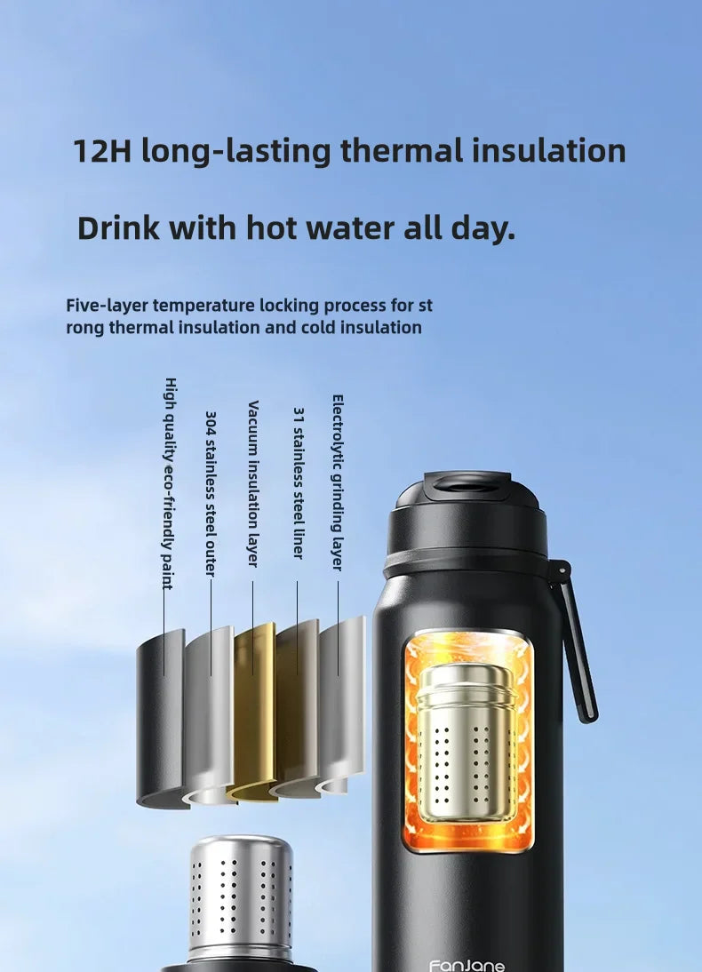 1000ML Thermos Bottle Cup with Magnetic Tea Infuser Stainless Steel Coffee Vacuum Bottle Keep Cold Hot Business Gift