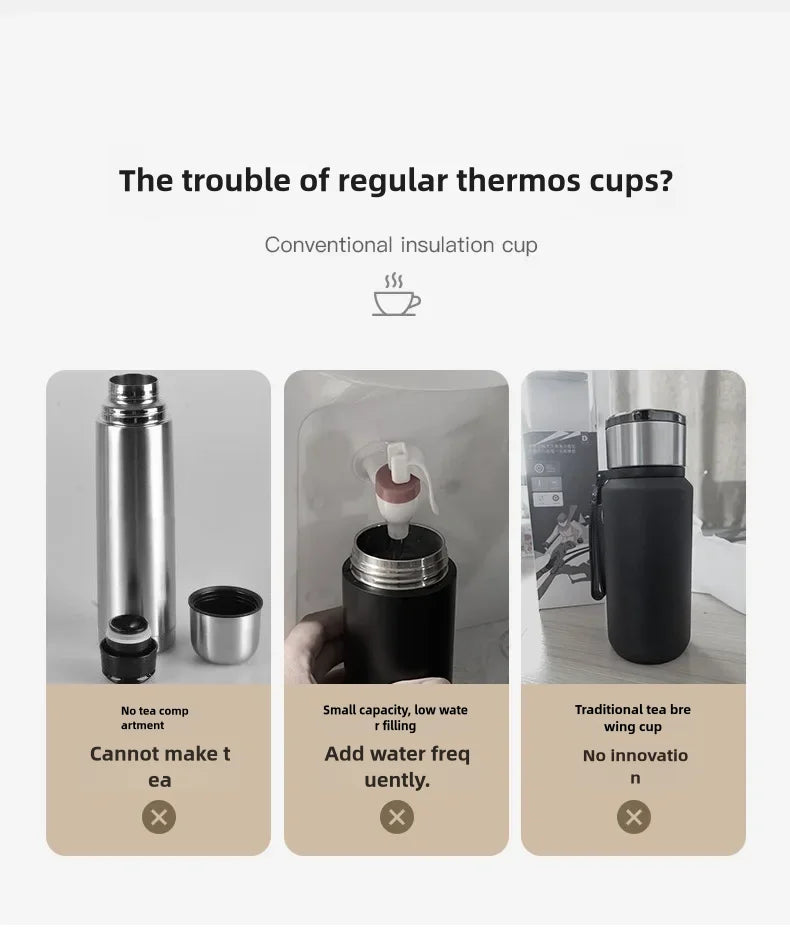 1000ML Thermos Bottle Cup with Magnetic Tea Infuser Stainless Steel Coffee Vacuum Bottle Keep Cold Hot Business Gift