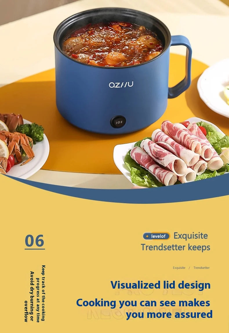 220V Multifunctional Mini Electric Cooker Home Use Stainless Steel Student Dormitory Bedroom 1.8L Cooking Pot Small Fryer Pot