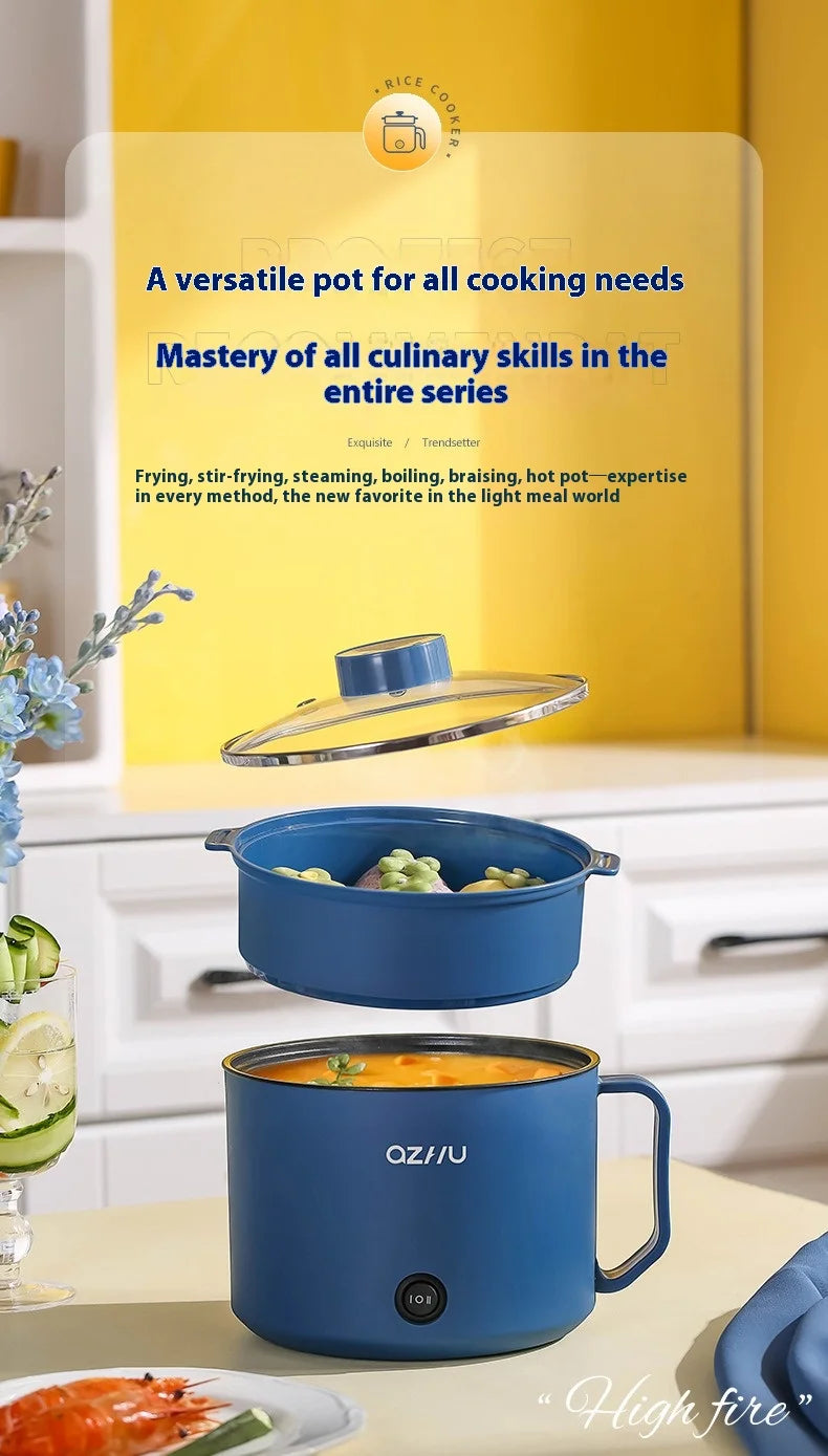 220V Multifunctional Mini Electric Cooker Home Use Stainless Steel Student Dormitory Bedroom 1.8L Cooking Pot Small Fryer Pot