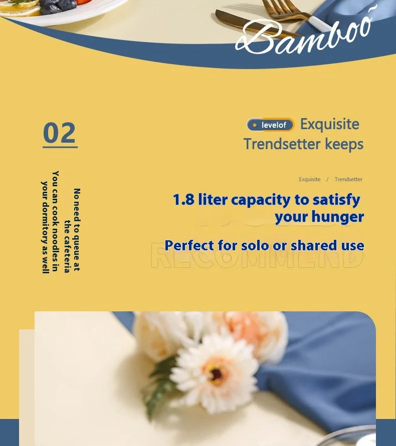 220V Multifunctional Mini Electric Cooker Home Use Stainless Steel Student Dormitory Bedroom 1.8L Cooking Pot Small Fryer Pot