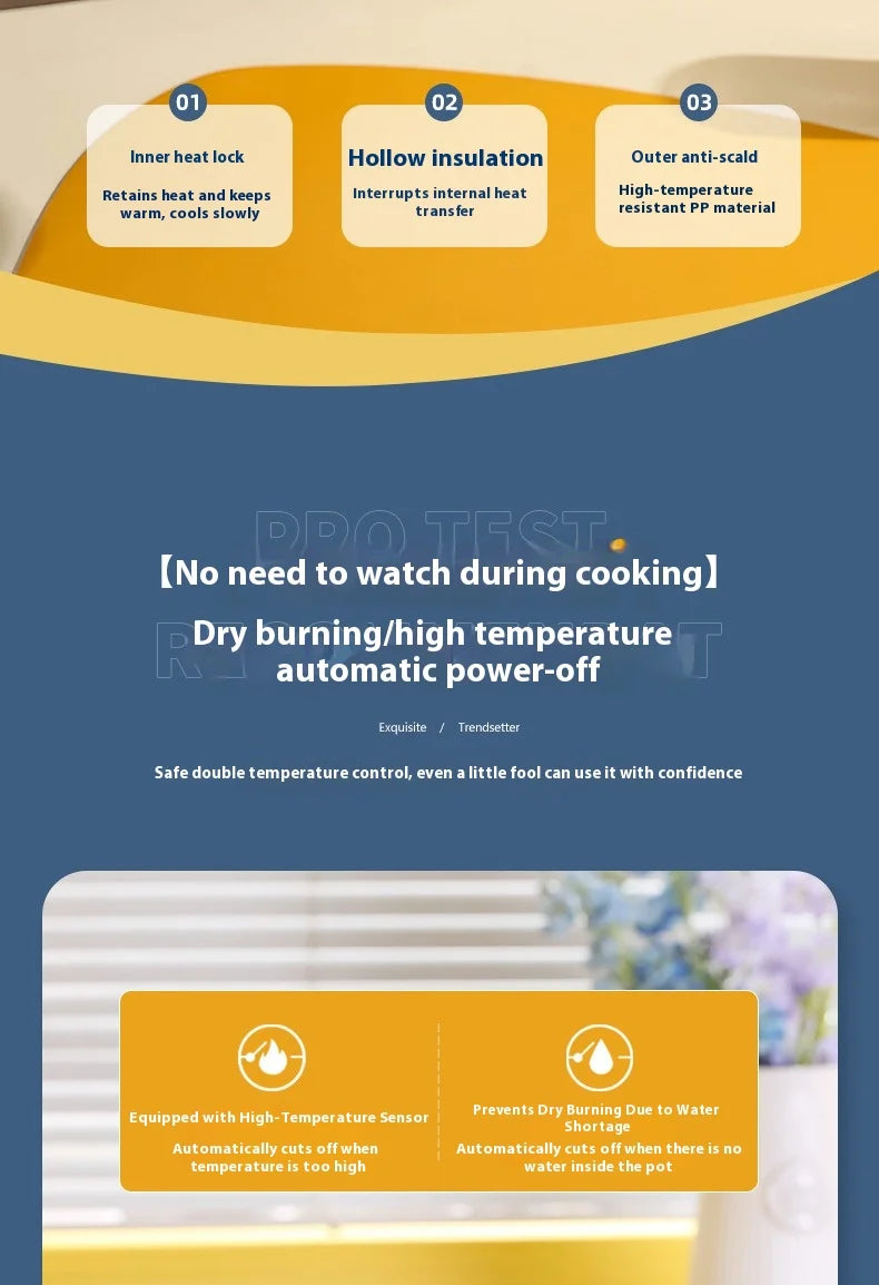 220V Multifunctional Mini Electric Cooker Home Use Stainless Steel Student Dormitory Bedroom 1.8L Cooking Pot Small Fryer Pot