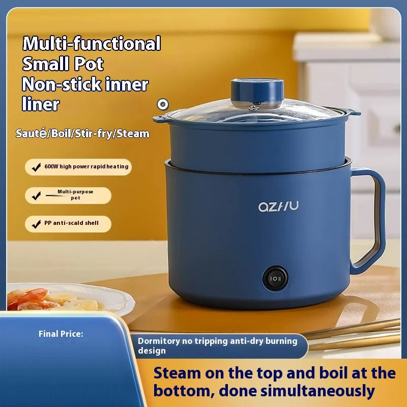 220V Multifunctional Mini Electric Cooker Home Use Stainless Steel Student Dormitory Bedroom 1.8L Cooking Pot Small Fryer Pot