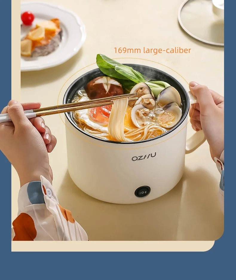 220V Multifunctional Mini Electric Cooker Home Use Stainless Steel Student Dormitory Bedroom 1.8L Cooking Pot Small Fryer Pot