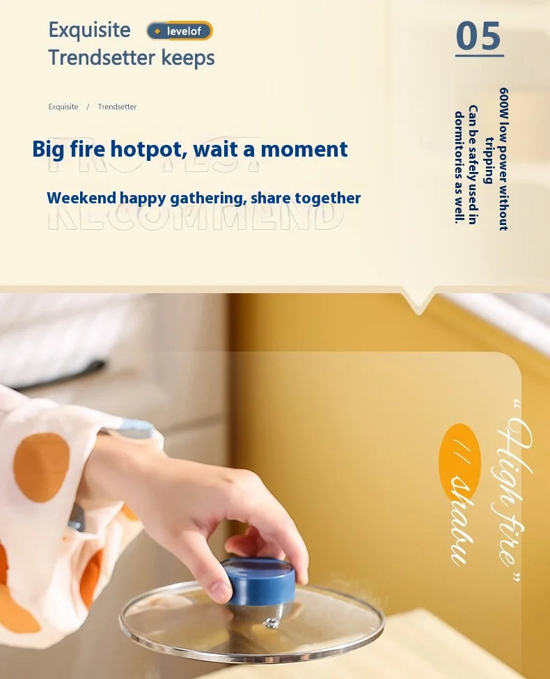 220V Multifunctional Mini Electric Cooker Home Use Stainless Steel Student Dormitory Bedroom 1.8L Cooking Pot Small Fryer Pot