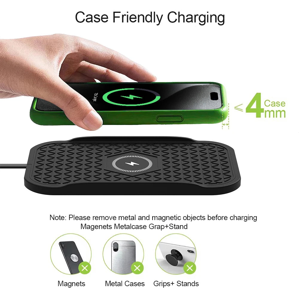 Bonola Silicone Car Wireless Charger Non-Slip Pad for iPhone 16/15/14/13/12 Series Induction Fast Wireless Charging for Samsung
