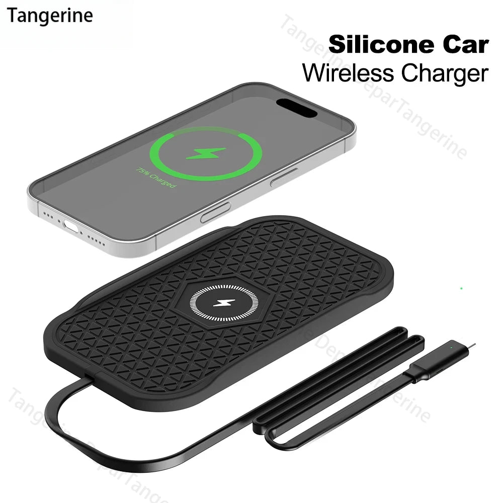 Bonola Silicone Car Wireless Charger Non-Slip Pad for iPhone 16/15/14/13/12 Series Induction Fast Wireless Charging for Samsung