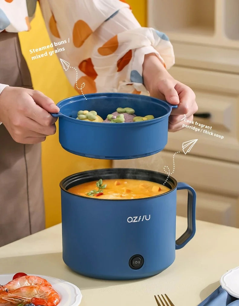 220V Multifunctional Mini Electric Cooker Home Use Stainless Steel Student Dormitory Bedroom 1.8L Cooking Pot Small Fryer Pot