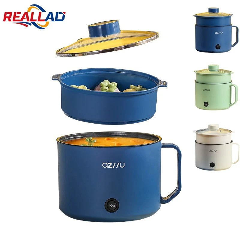 220V Multifunctional Mini Electric Cooker Home Use Stainless Steel Student Dormitory Bedroom 1.8L Cooking Pot Small Fryer Pot