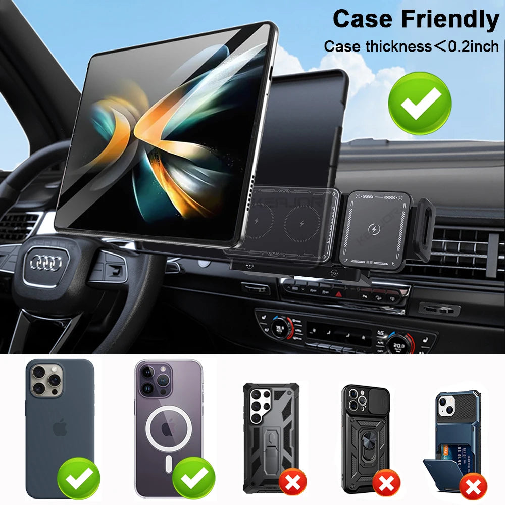 Car Wireless Charger for Samsung Galaxy Z Fold 6/5/4 Flip 4/3 S24 S23 Wireless Car Charger Dual Coil Fast Charging Car Air Vents