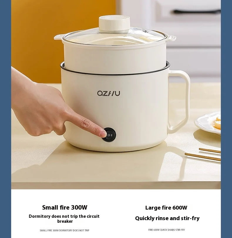 220V Multifunctional Mini Electric Cooker Home Use Stainless Steel Student Dormitory Bedroom 1.8L Cooking Pot Small Fryer Pot
