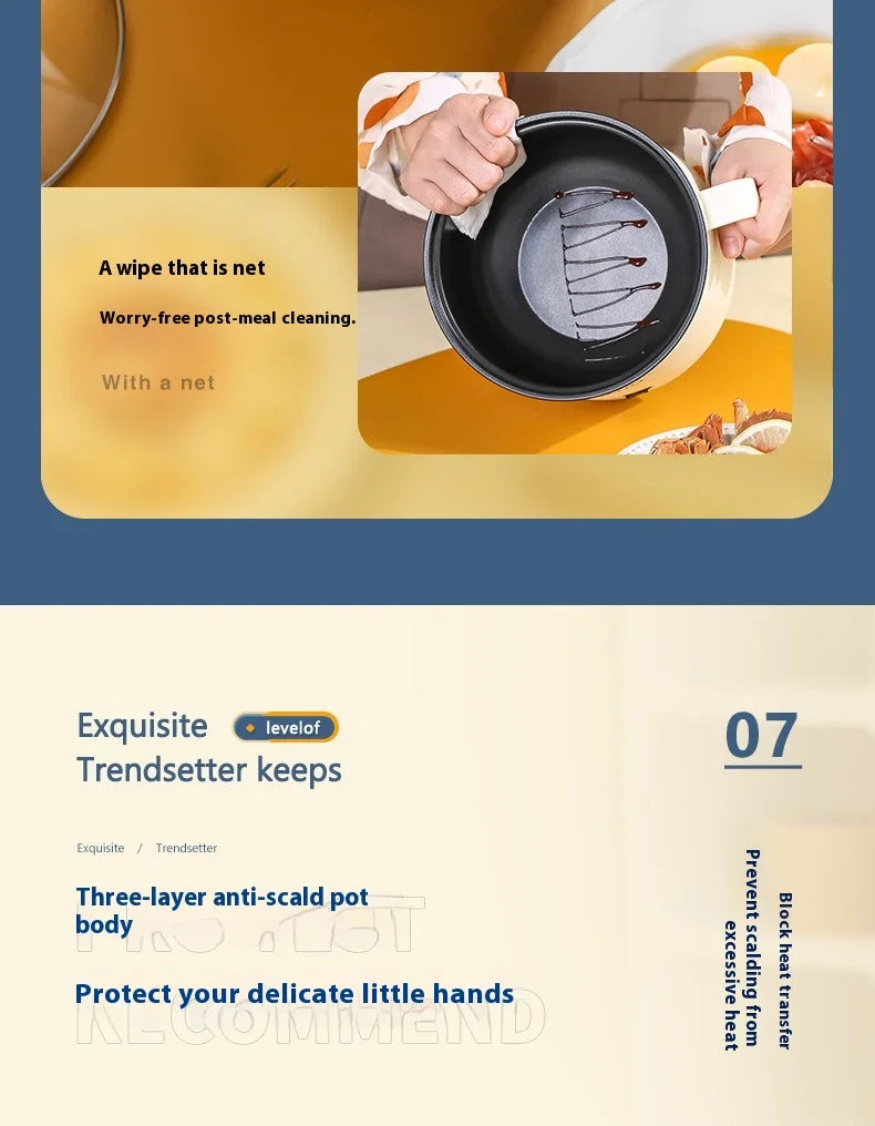 220V Multifunctional Mini Electric Cooker Home Use Stainless Steel Student Dormitory Bedroom 1.8L Cooking Pot Small Fryer Pot