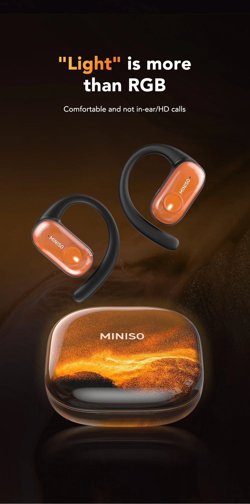 [Quicksand] MINISO MS185 Wireless Headphones Luminous Quicksand OWS Sports Bluetooth Earphones with Mic 8 Hours Long-Lifetime