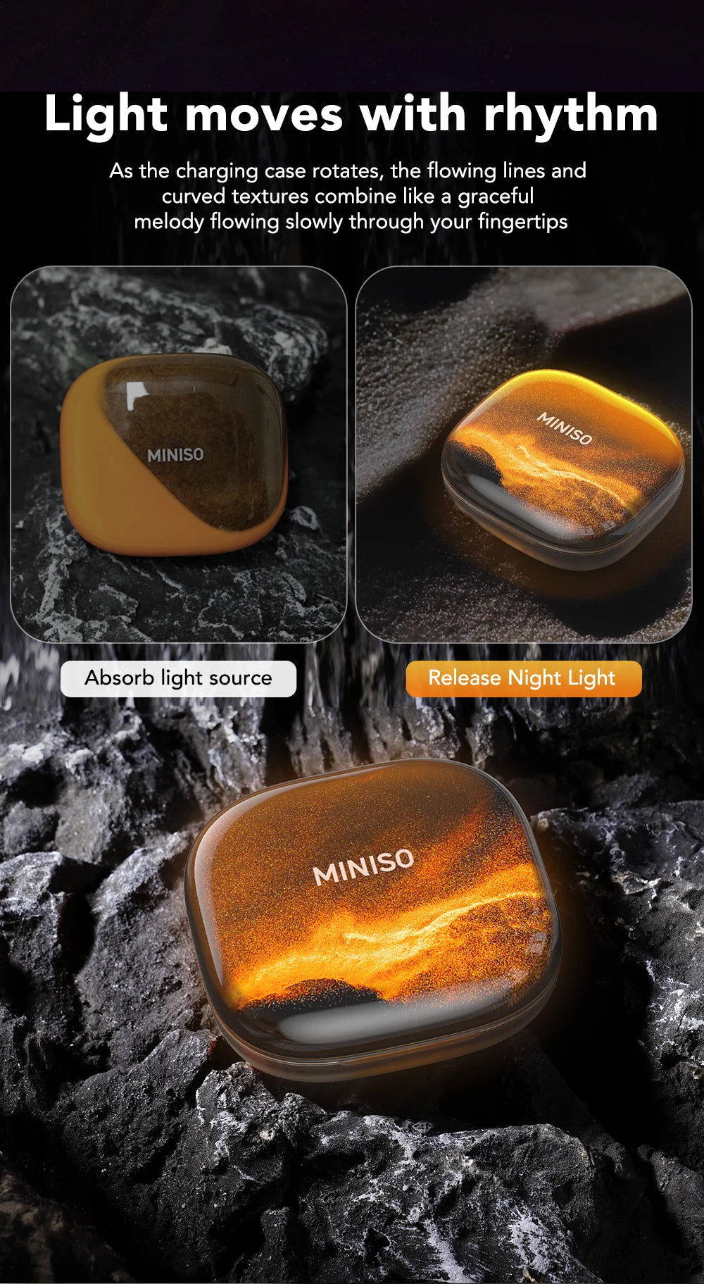 [Quicksand] MINISO MS185 Wireless Headphones Luminous Quicksand OWS Sports Bluetooth Earphones with Mic 8 Hours Long-Lifetime
